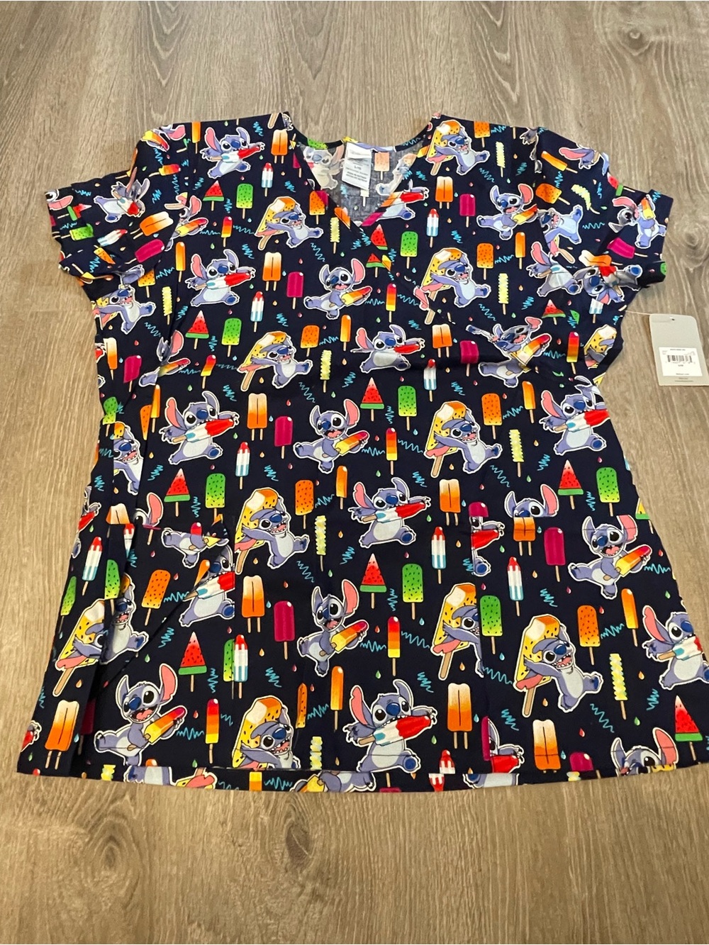 Women’s Large Disney Lilo and Stitch Medical Scrub Top Summer Popsicle